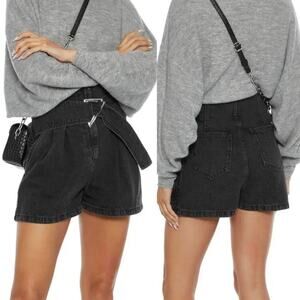 IRO Moryae Charcoal Belted High Waisted Pleated Paperback Denim Shorts - 34/XS/2